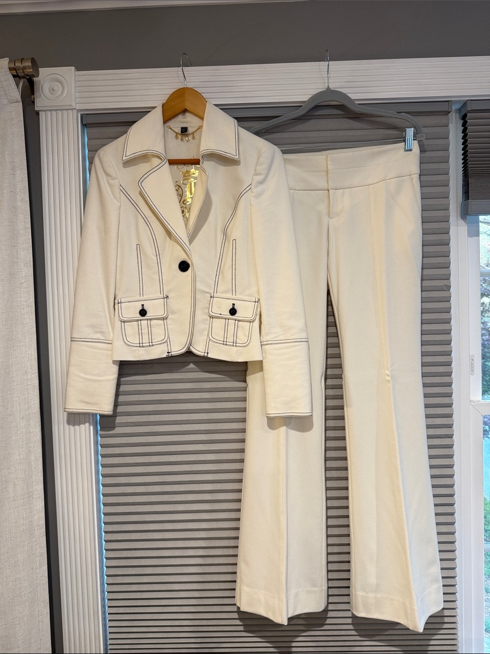 New Bebe Cream Two-Piece Blazer and Trouser Set